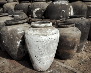 Antique and vintage, old claypots from India